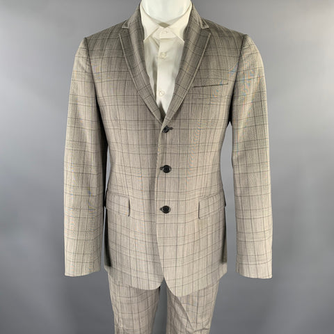 JOHN VARVATOS Size 38 Grey Plaid Wool Blend Notch Lapel Suit