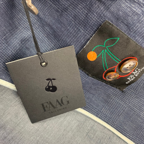FAAG Size 40 Navy Gray Glenplaid Cotton Linen Jacket