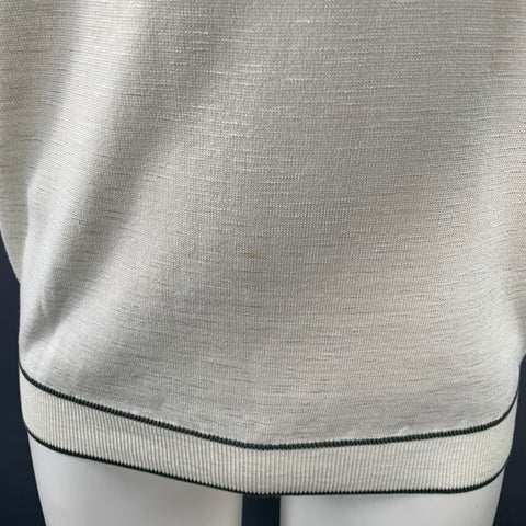 REISS Size S Gerrard Cream Green Color Block Cotton Blend Half Placket Polo