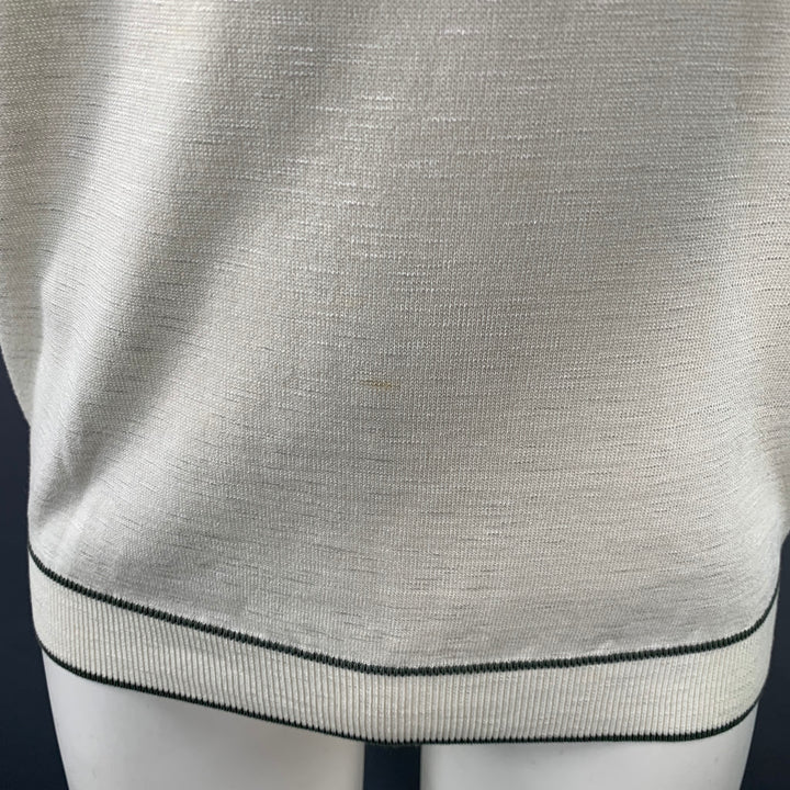 REISS Size S Gerrard Cream Green Color Block Cotton Blend Half Placket Polo