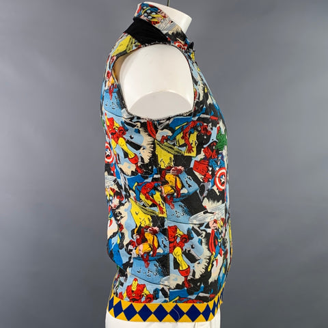 TRAVER RAINS Size L Multi Color Comic Book Graphic Zip Up Vest