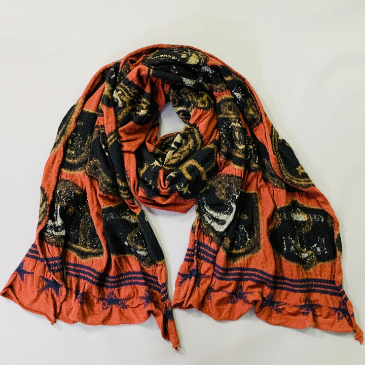 KAPITAL Orange Black Metallic Nautical Stars Oversized Wool Scarf