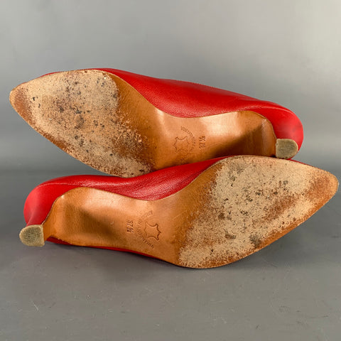 MARTINIANO Size 7.5 Red Goat Leather Pointed Toe Pumps