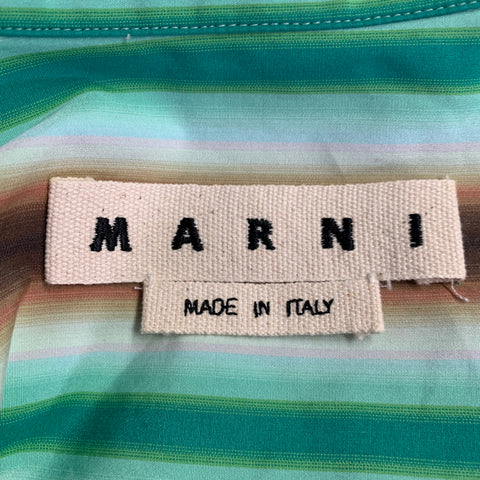 MARNI Size M Green Brown Stripe Cotton One Pocket Short Sleeve Camp Shirt