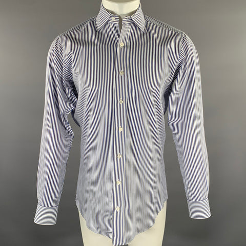HAMILTON Size S White Blue Navy Stripe Cotton Spread Collar Long Sleeve Shirt