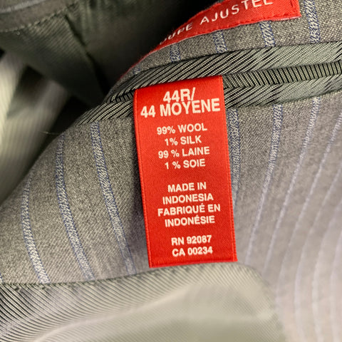 SAKS FIFTH AVENUE Size 44 Grey Blue Stripe Wool Silk Notch Lapel Suit