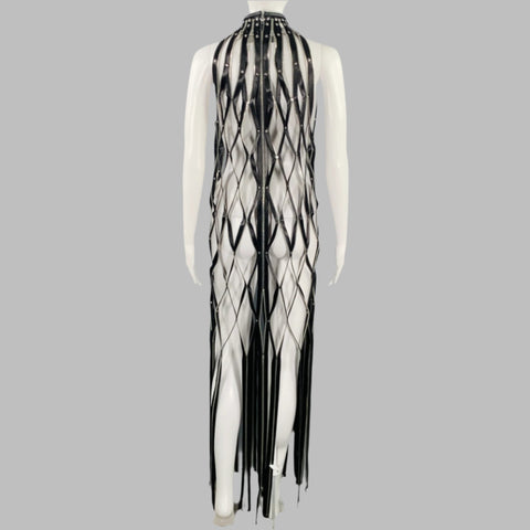 NOIR KEI NINOMIYA FW22 Size S Black Zippers Leather Trim Harness Dress