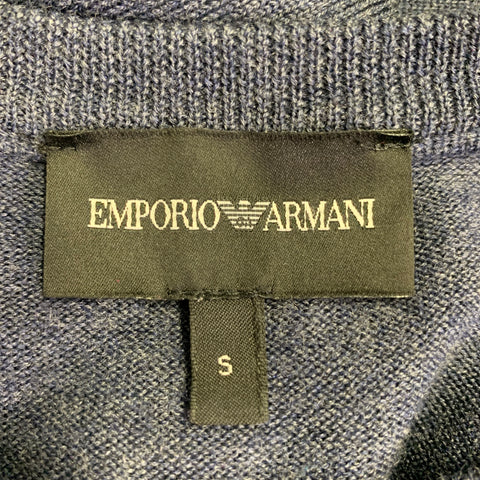EMPORIO ARMANI Size S Grey Blue Squares Crew Neck Pullover