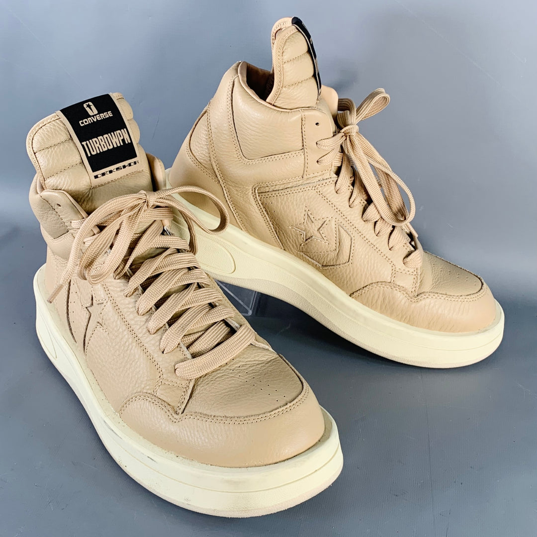 DRKSHDW Size 12 TURBOWPN Beige Cream Leather High Top Sneakers