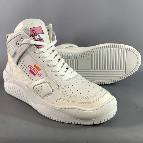 BUSCEMI Size 7 White Pink Leather High Top Sneakers
