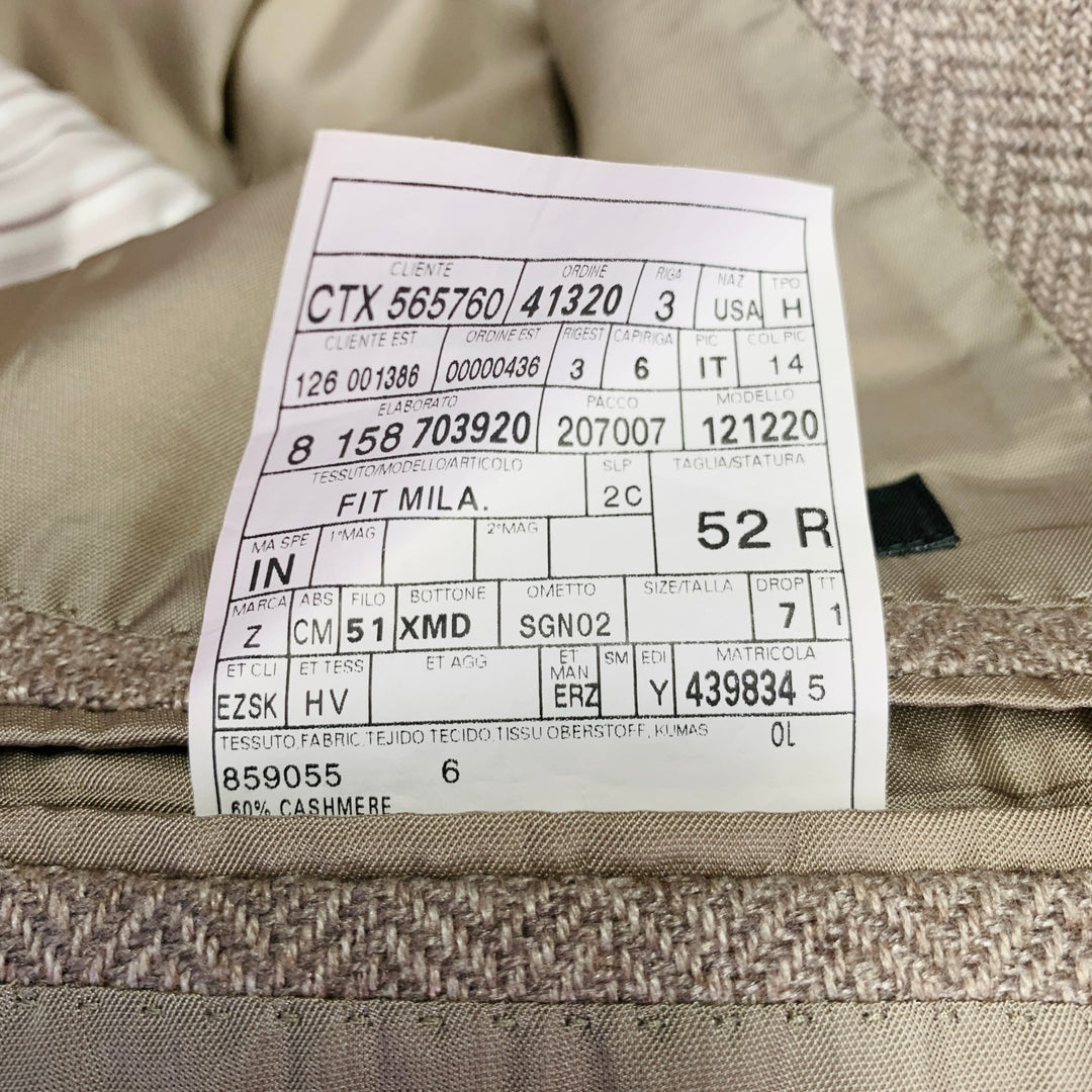 ERMENEGILDO ZEGNA Size 42 Beige Taupe Herringbone Cashmere Silk Sport Coat
