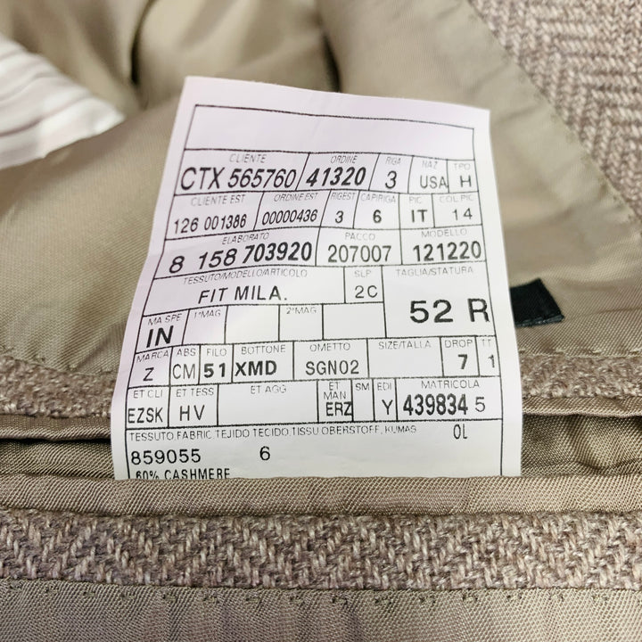 ERMENEGILDO ZEGNA Size 42 Beige Taupe Herringbone Cashmere Silk Sport Coat