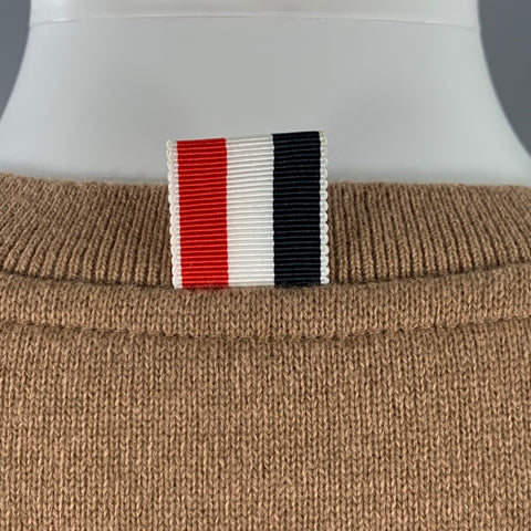 THOM BROWNE Size 2 Brown Cream Cashmere Blend Stripe Crew Neck Sweater