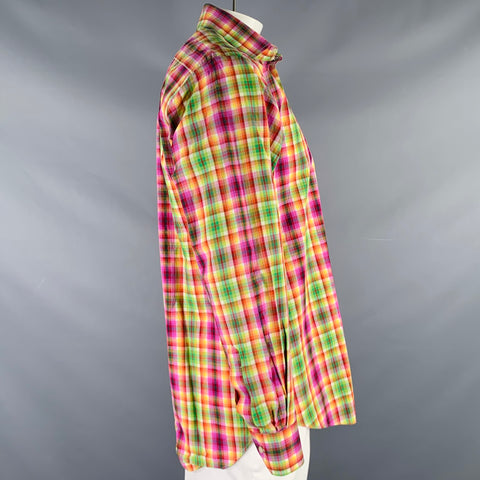ETRO Size L Multi Color Plaid Cotton Button Up Long Sleeve Shirt