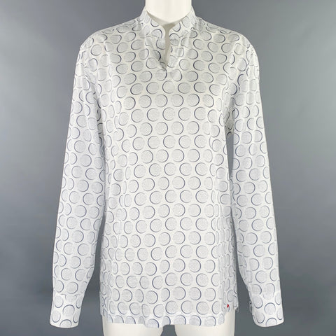 KITON Size S White Blue Cotton Dots Collarless Casual Top