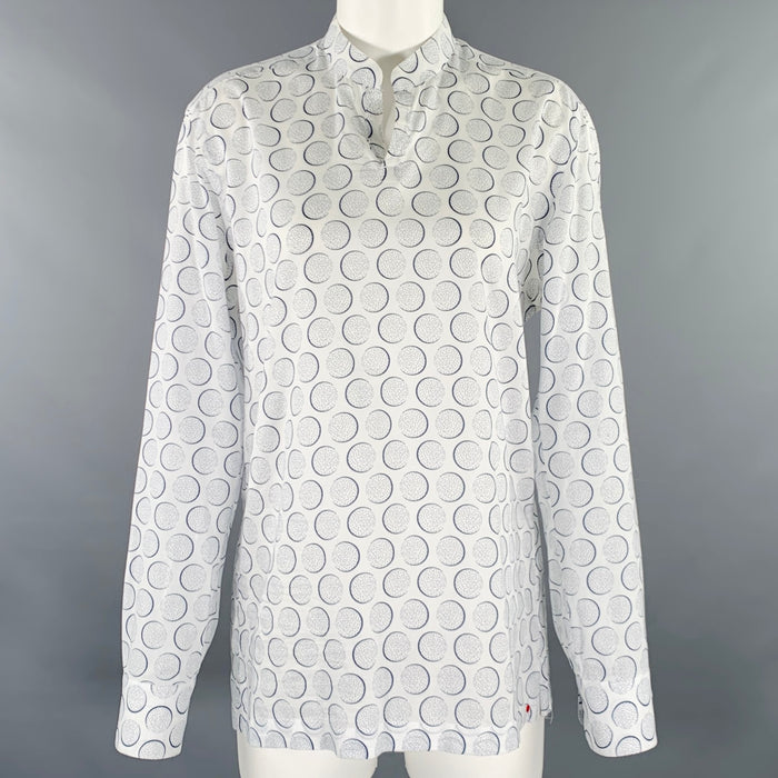 KITON Size S White Blue Cotton Dots Collarless Casual Top
