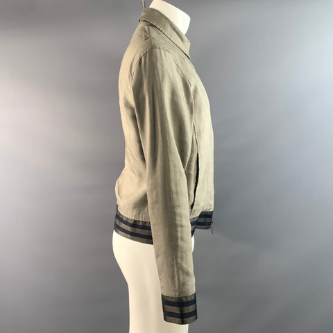 GIORGIO ARMANI Size S Khaki Navy RN 103723 Linen Blend Jacket