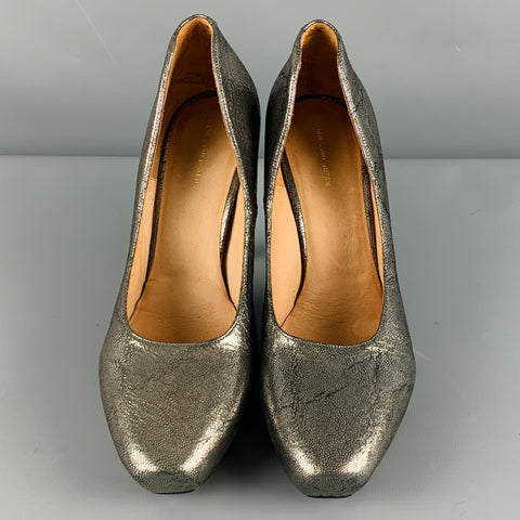 DRIES VAN NOTEN Zapatos de tacón con plataforma de cuero plateado talla 9