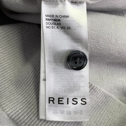 REISS Size M Grey Stone Textured Geometric Acrylic Blend Jersey Half Placket Polo