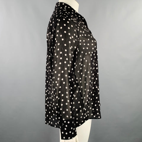 L'AGENCE Size XL Black White Polyester Polka Dot Open Collar Shirt