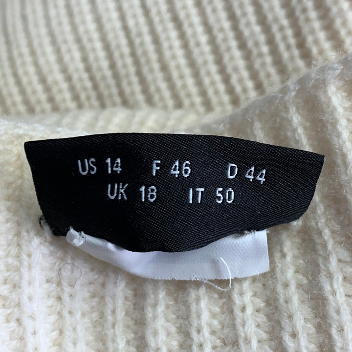AKRIS Size 14 Off White Cashmere Rib Knit Zippers Crew Neck Sweater