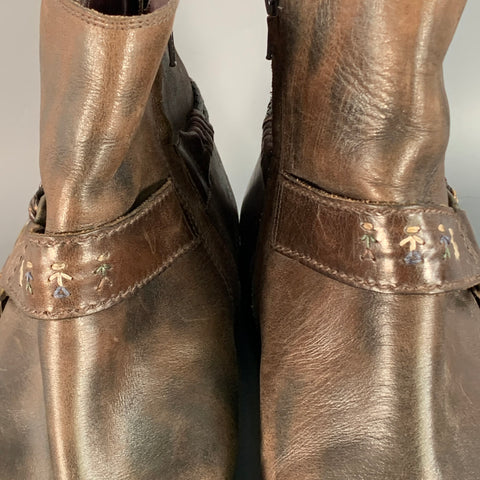 HENRY BEGUELIN Size 11 Brown Leather Western Harness Ankle Boots