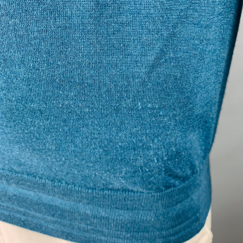 BRIONI Size XL Teal Knit Wool Silk Cashmere Polo Pullover