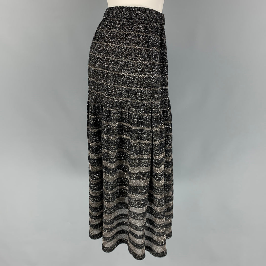 KENZO Size S Black Acrylic Blend Stripe Elastic Waistband Mid-Calf Skirt
