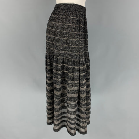KENZO Size S Black Acrylic Blend Stripe Elastic Waistband Mid-Calf Skirt
