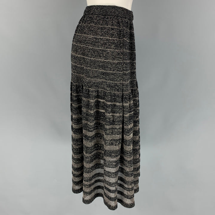 KENZO Size S Black Acrylic Blend Stripe Elastic Waistband Mid-Calf Skirt