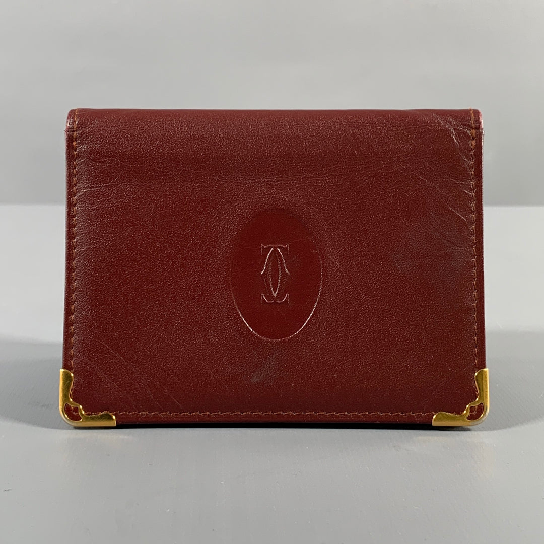 CARTIER Burgundy Gold Leather Card Case Wallet