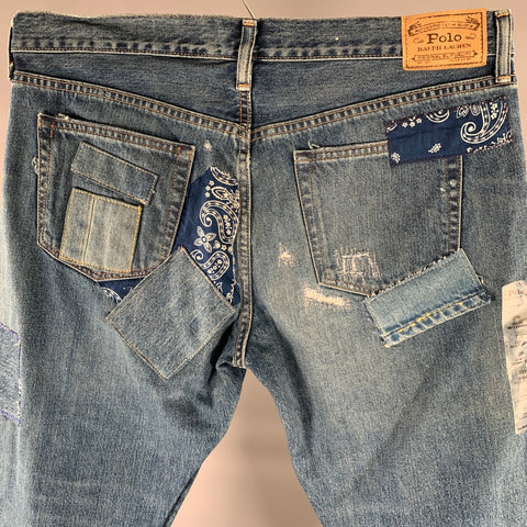 RALPH LAUREN Size 36 Indigo Patchwork Denim Zip Fly Jeans