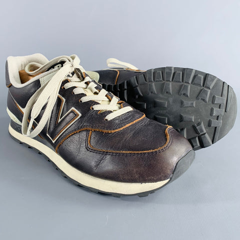 NEW BALANCE Size 11 Classic 574 Brown Off White Leather Sneakers