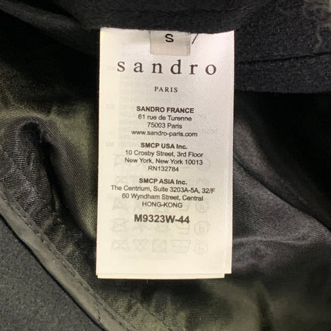 SANDRO Size S Navy Black Wool Blend Faux Leather Trim Toggle Closure Coat