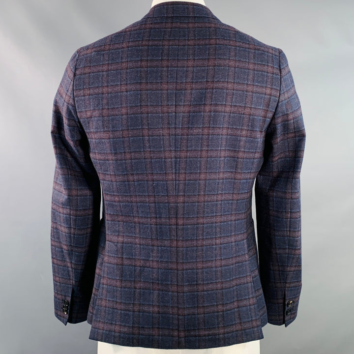 PAUL SMITH Size 42 Regular Navy Brown Plaid Wool Slim Fit Notch Lapel Sport Coat