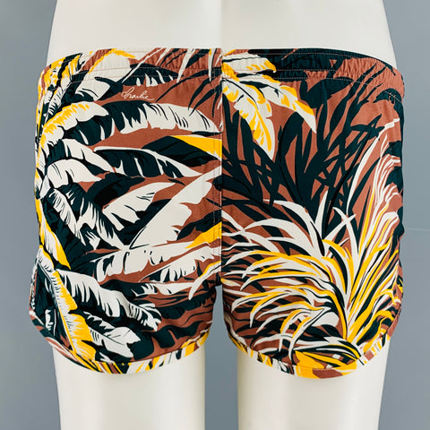 CHARLIE Size S Yellow Multi-Color Leaves Nylon Blend Drawstring Speedo