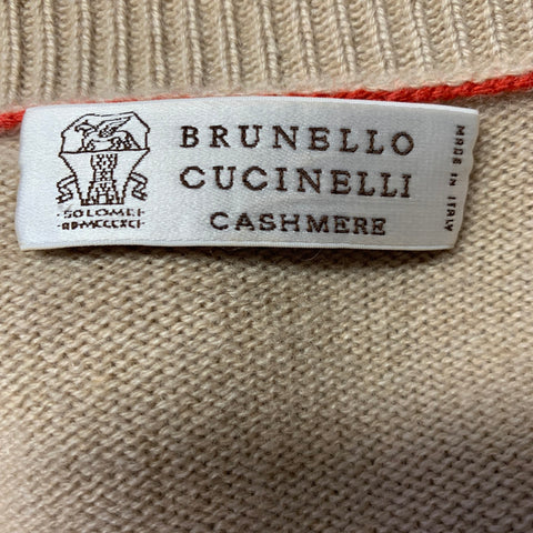 BRUNELLO CUCINELLI Size M Khaki Grey Color Block Cashmere V-Neck Pullover