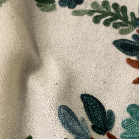 VINTAGE White Blue Green Embroidered Floral Fringe Scarf Shawl
