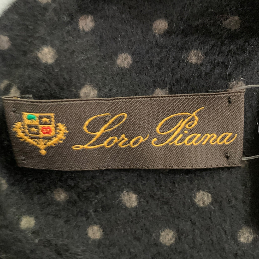 LORO PIANA Black Blue Tan Dots Reversible Cashmere Fringe Scarf