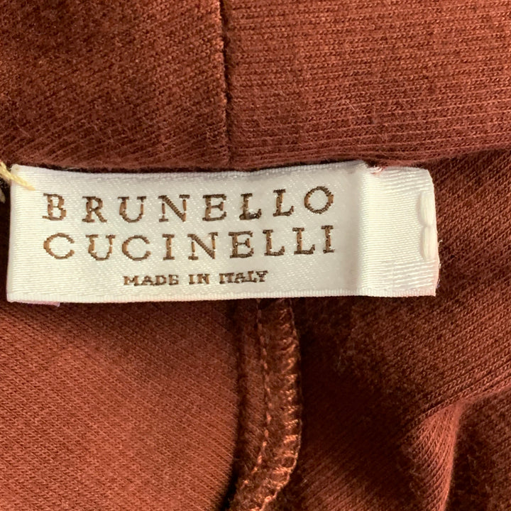 BRUNELLO CUCINELLI Size L Red Burgundy Cotton Blend Ribbed Cowl Neck Pullover