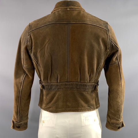 LEVI'S VINTAGE LVC Size L Brown Distressed Leather Zip Up Jacket