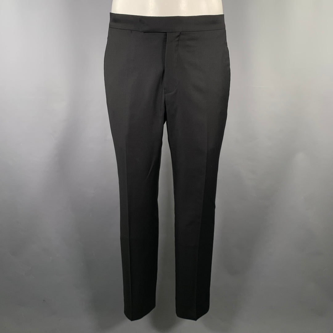 TED BAKER Size 40S Black Wool Mohair Tuxedo Suit