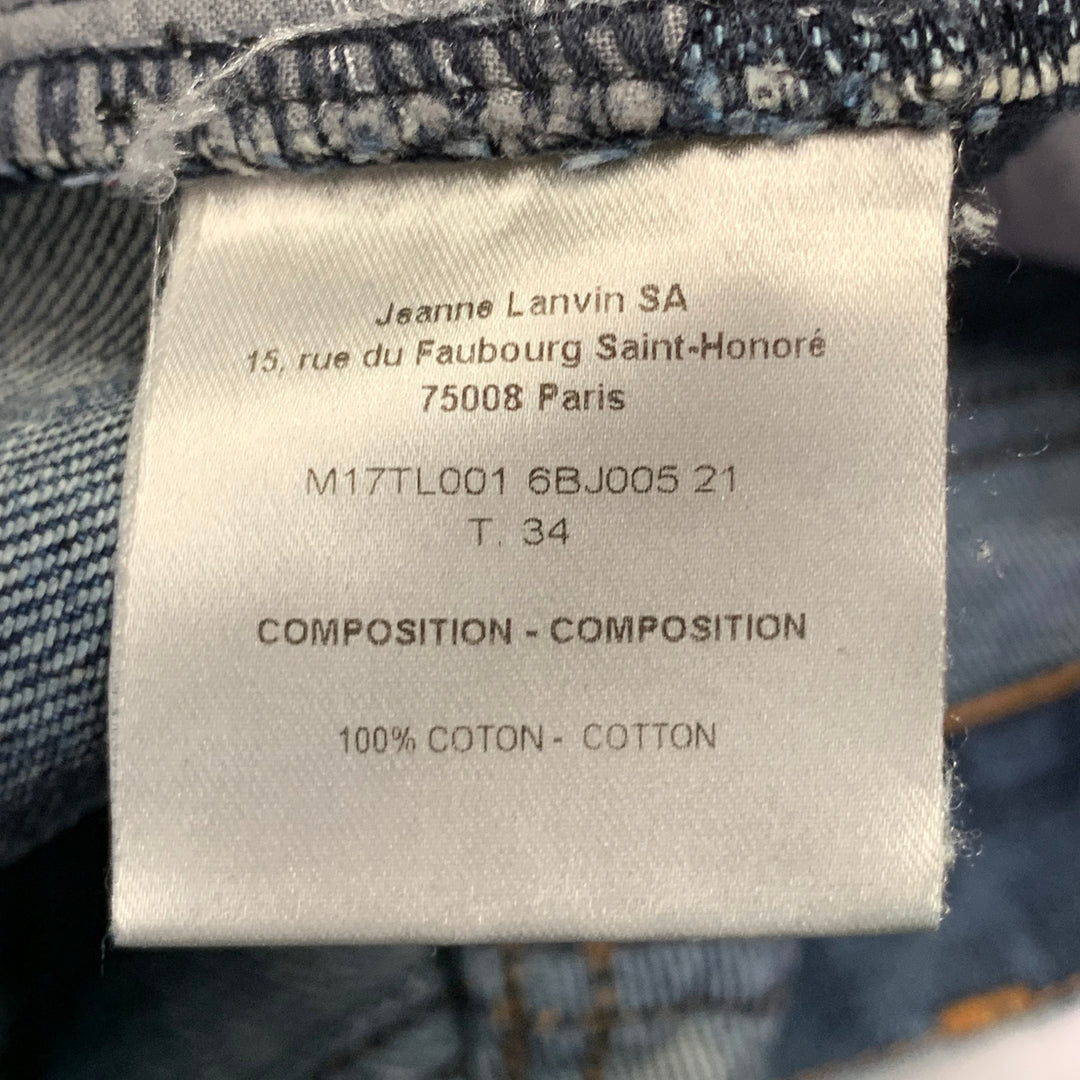 LANVIN Size 34 Blue Twill Cotton Straight Contrast Stitch Zip Fly Jeans
