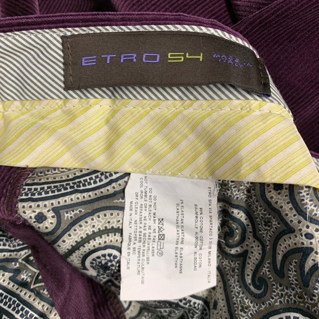 ETRO Size 36 Purple Corduroy Cotton Blend Zip Fly Dress Pants