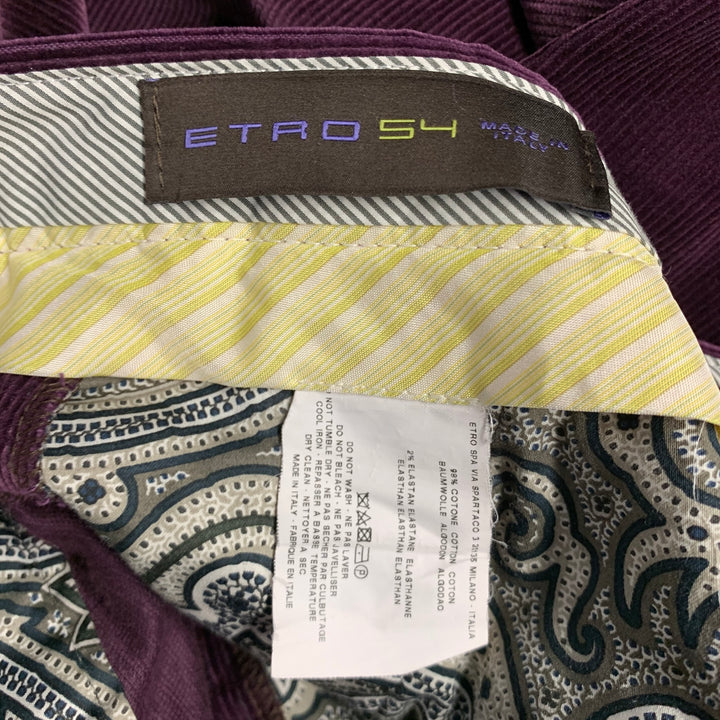ETRO Size 36 Purple Corduroy Cotton Blend Zip Fly Dress Pants