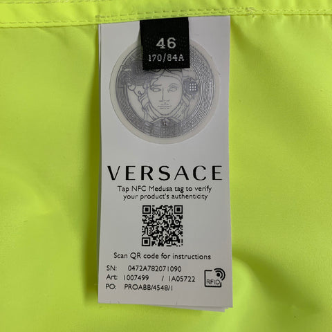 VERSACE Size 36 Neon Yellow Polyester One Pocket Oversized Long Sleeve Shirt