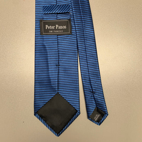 PETER PANOS Blue Black Stripe Silk Tie