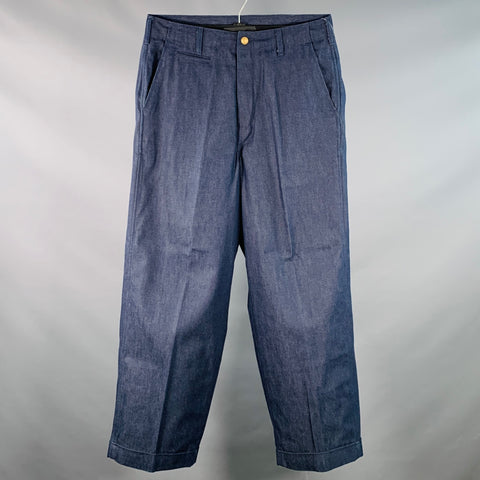 LEVI STRAUSS Size 32 Navy Twill Cotton Wide Leg Straight Cuffed Button Fly Jeans