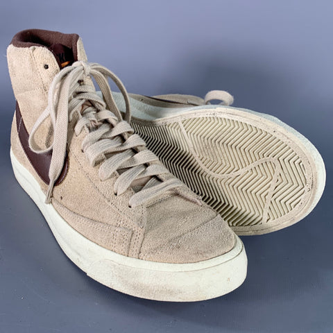 NIKE Size 10.5 Beige Brown Logo Suede High Top Sneakers