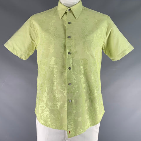 ROBERT GRAHAM Size L Green Embroidery Cotton Button Up Short Sleeve Shirt